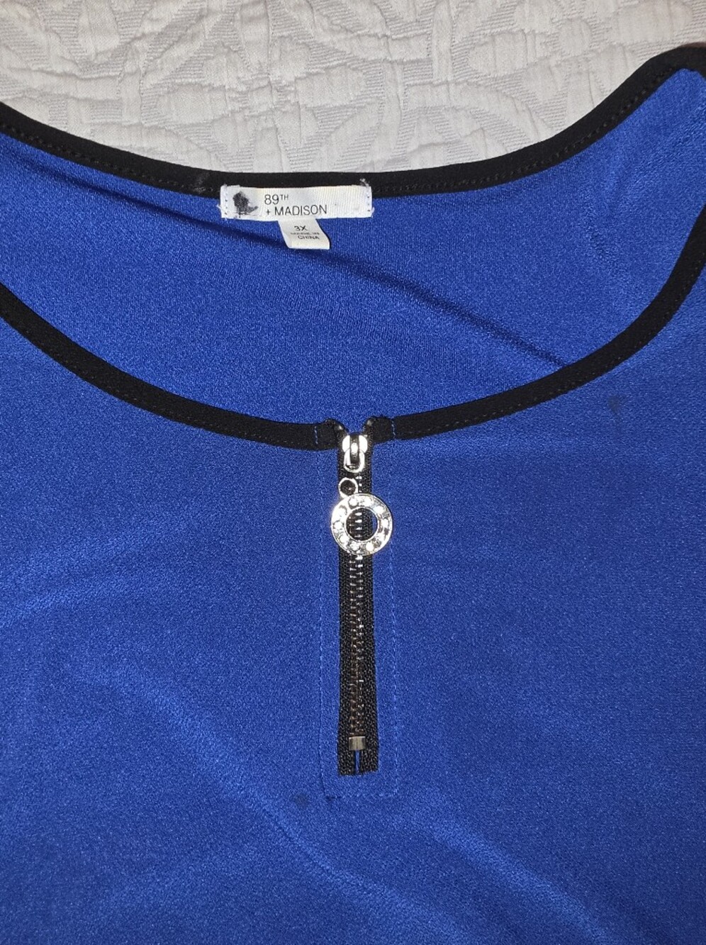 89th & Madison Royal Blue Scoop Neck Top with Zip Accent